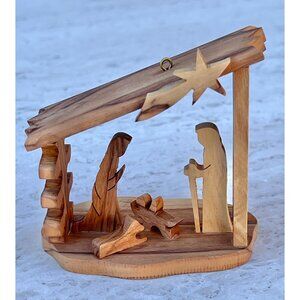 Handcrafted Olive Wood Nativity Scene Baby Jesus Mary Joseph Sheep NOB Gift